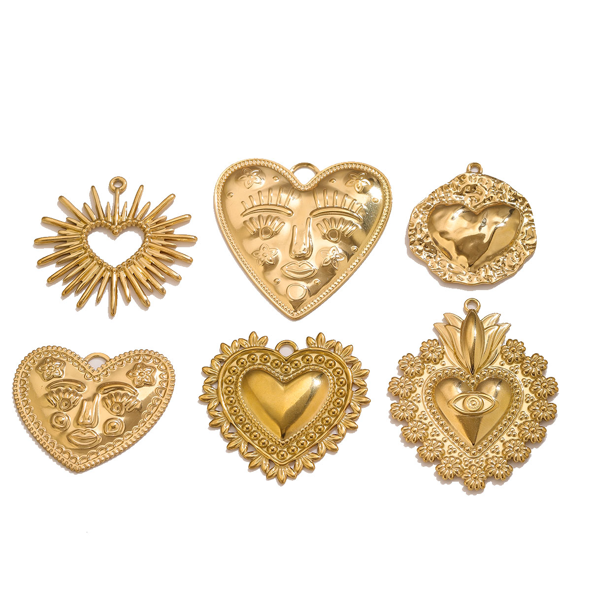 Ethnic Fashion Design - 5Pcs PVD Gold Stainless Steel Heart