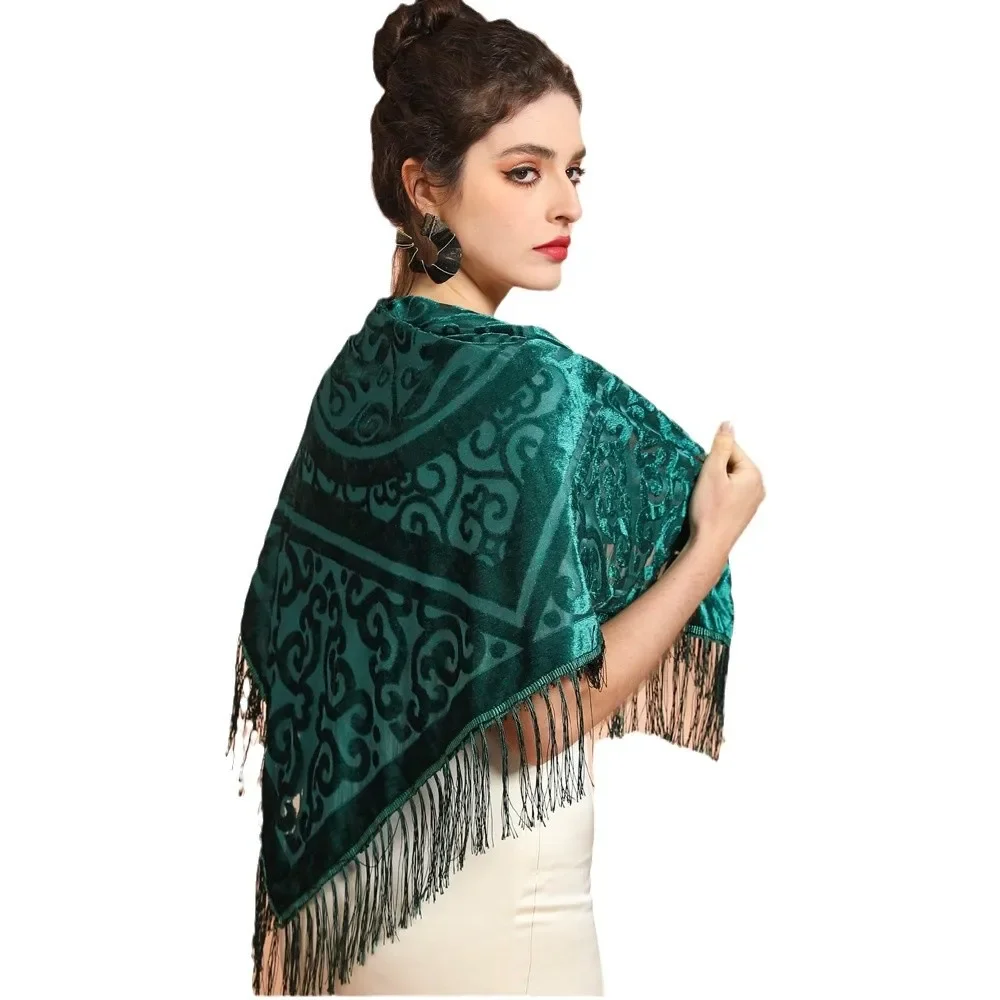 Ethnic Fashion Design - AW25 Velvet Jacquard Shawl with Tassel