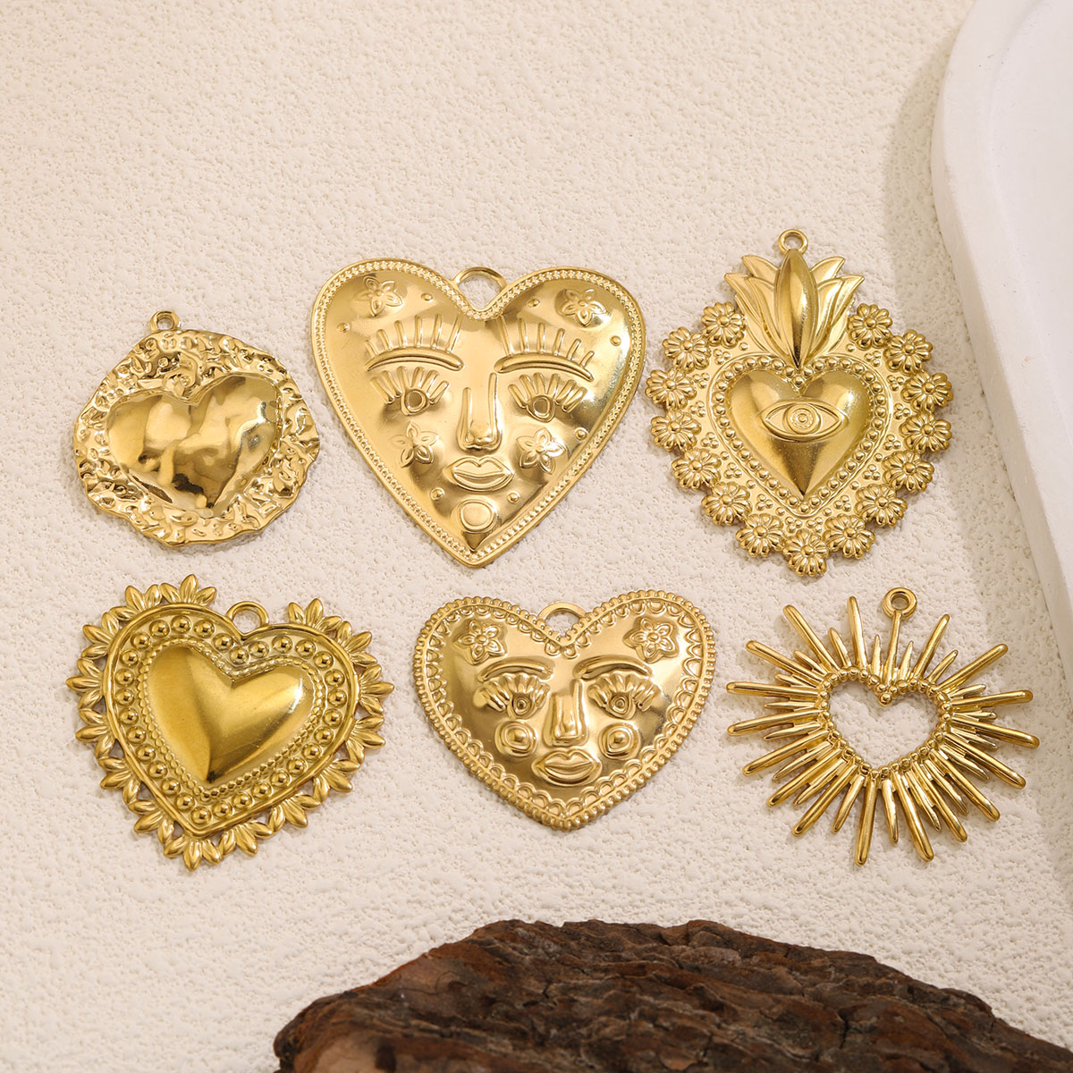 5Pcs PVD Gold Stainless Steel  - Ethnic Fashion Design 评论和价格
